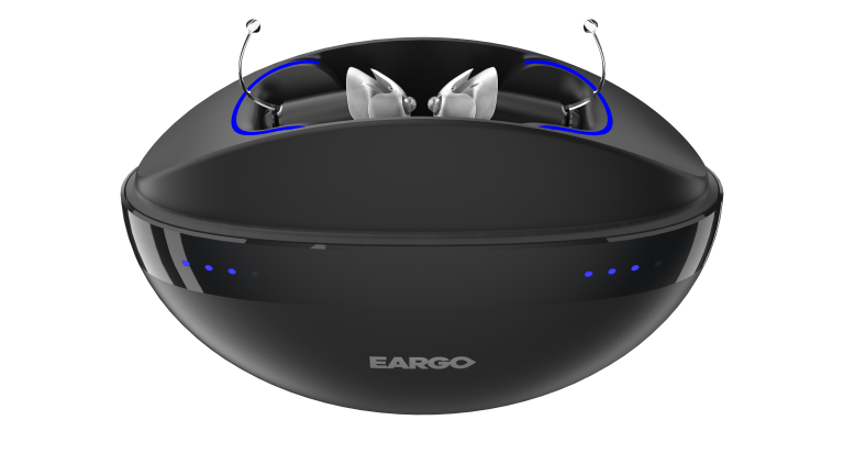 Open Eargo charger with inner lights on