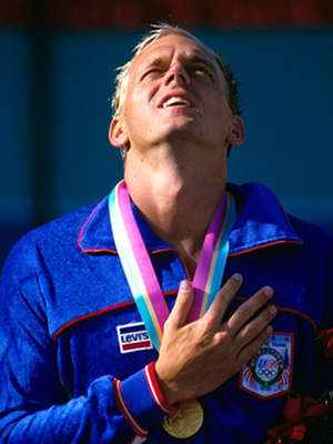 Rowdy Gaines at Olympics with medal
