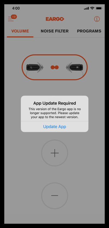 Eargo mobile app update required notification