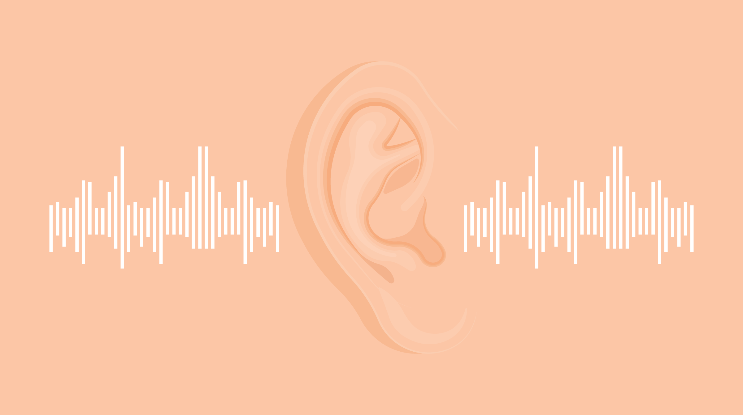 Illustration of ear with sound bars on left and right