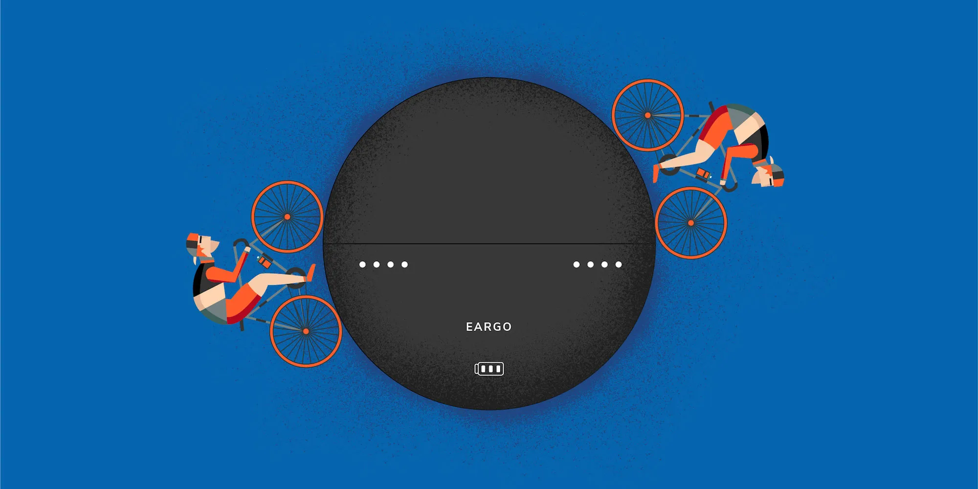Eargo charger with bicyclist illustration