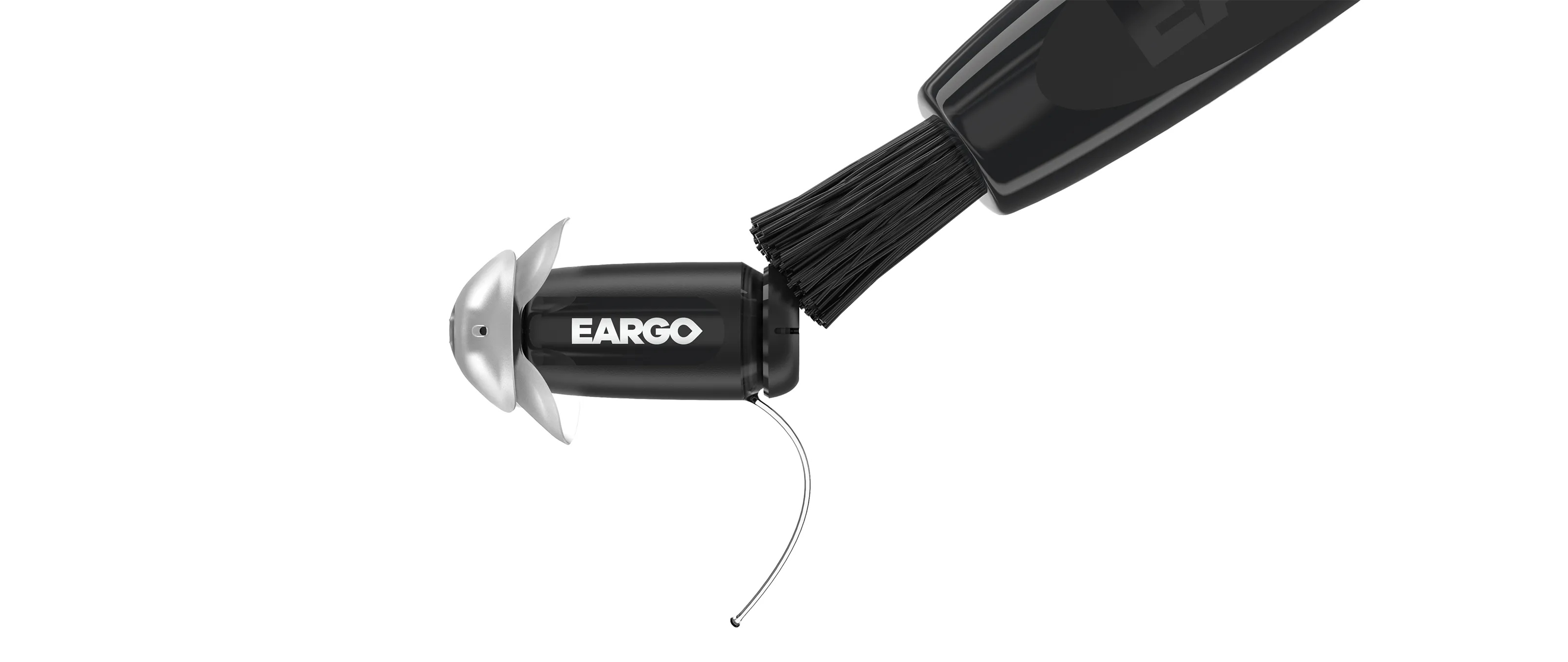 Eargo hearing aid with cleaning brush