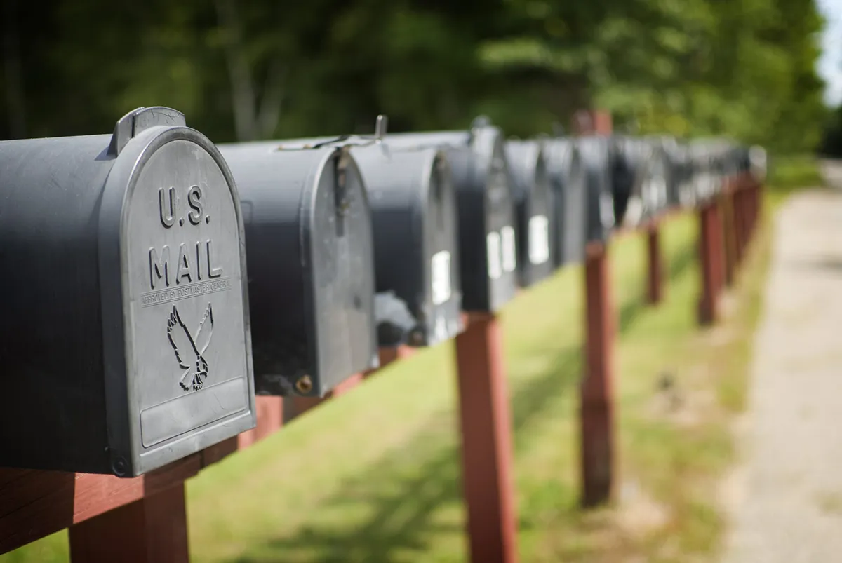 Row of US mailboxes